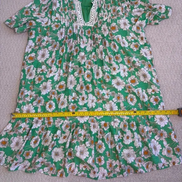 SHE + SKY Green Floral Split Neck Swing Dress 2XL Crochet trim dopamine dressing - Picture 10 of 16
